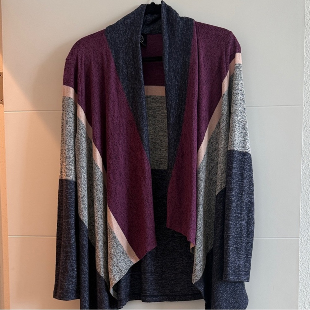 Bobeau Draped Open-Front Women's Sweater Cardigan - Plum & Gray